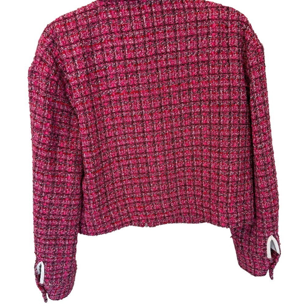 Rachel Zoe Pink Tweed Bouclé Cropped Zip Jacket Blazer S - Picture 4 of 13